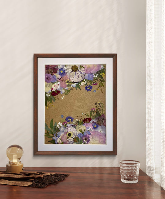 Garden symphony theme 11 inches width 12.5 inches height pressed flower frame art hanging on the wall.