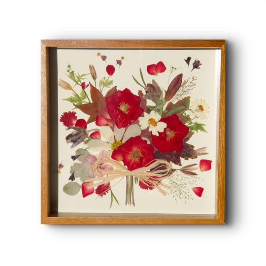 flower bouquet shaped red theme pressed flower frame art