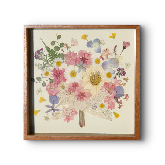 flower bouquet shaped pink theme pressed flower frame art