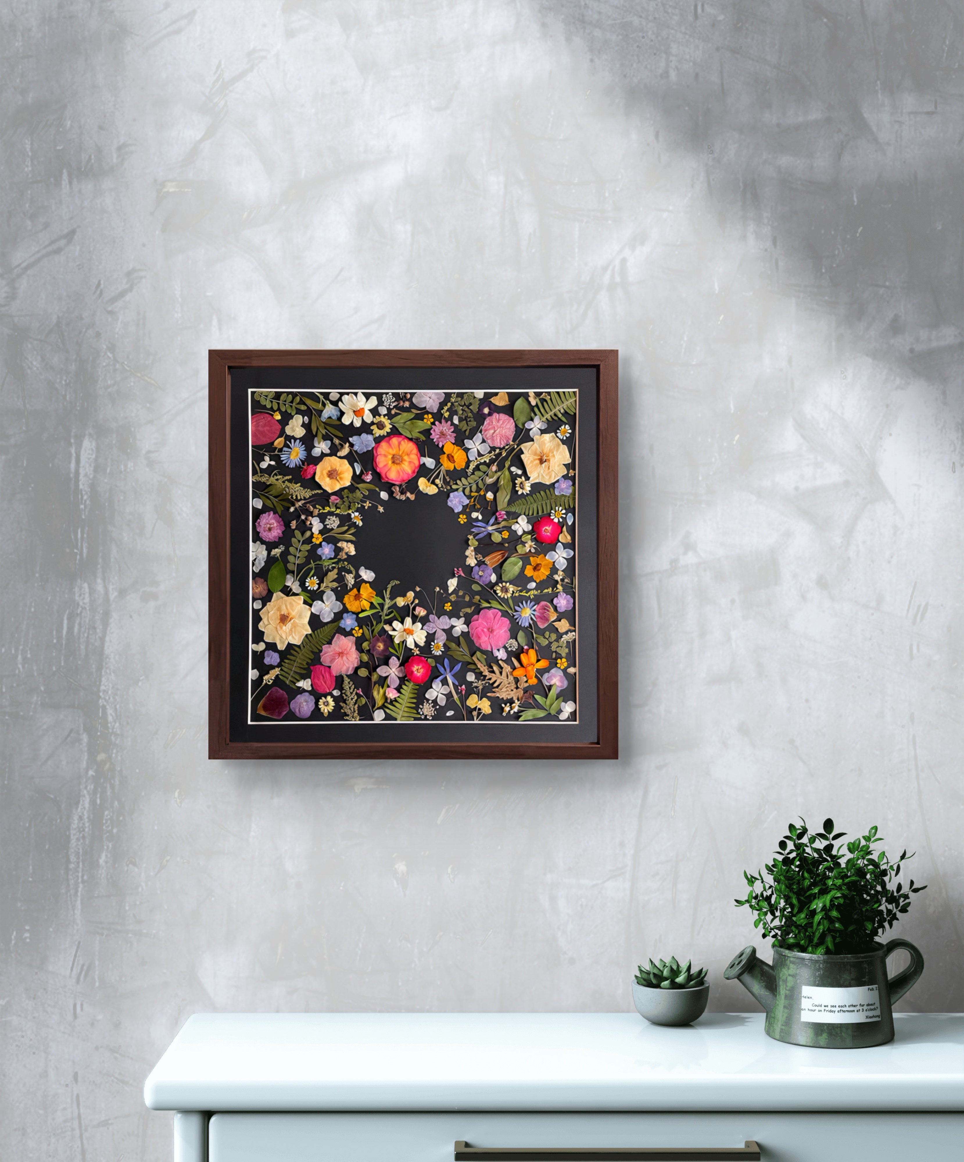 Framed or Unframed Pressed Flowers Botanicals Artwork Picture Nature Natural Plants store Original Art Garden Firecracker Bush 11x14 Black Frame