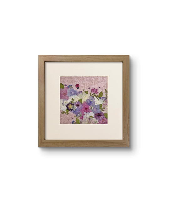 10 inches width 10 inches height pressed flower frame art that has pink theme