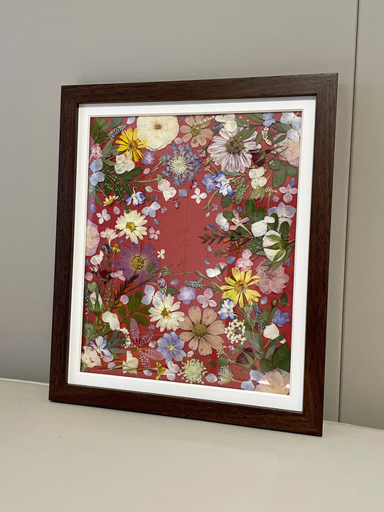 Whole design of Passionate love theme 11 inches width 12.5 inches height pressed flower frame art.