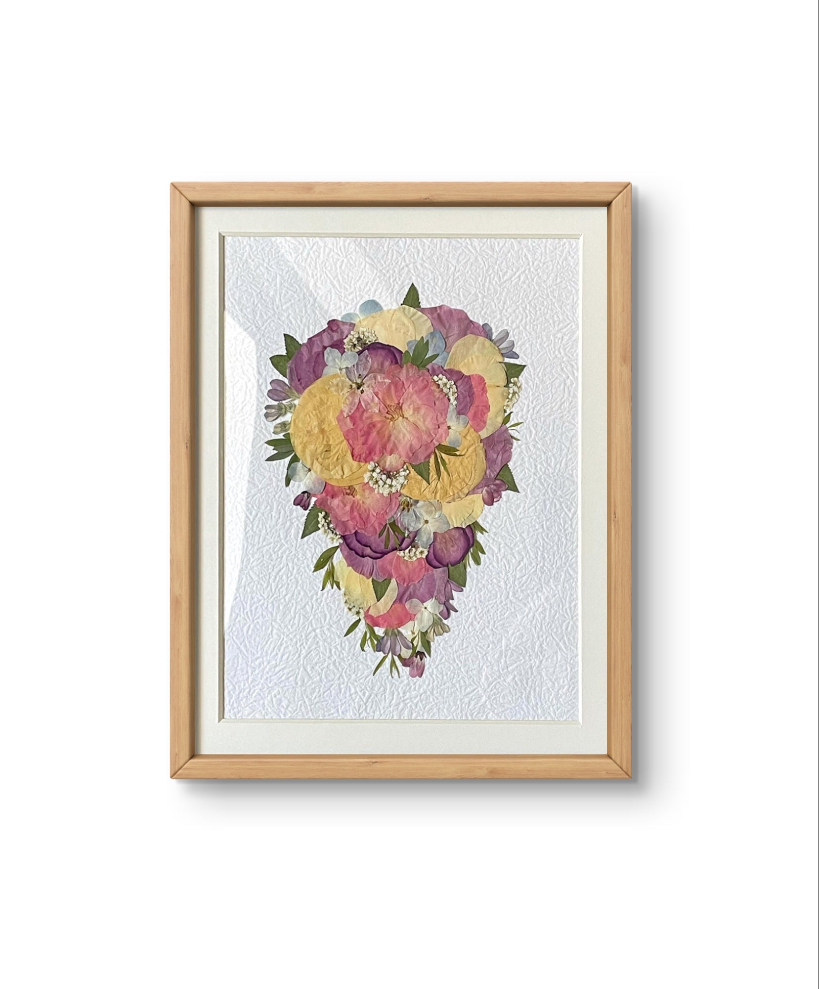 11 inches width 12.5 inches height pressed flower frame art.