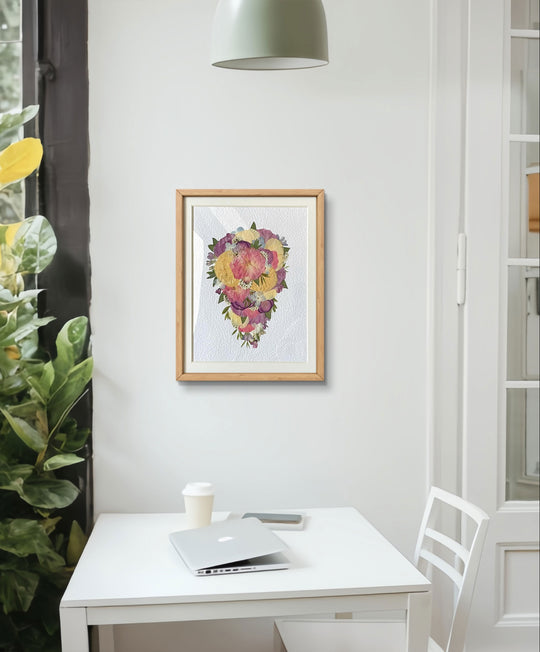 11 inches width 12.5 inches height pressed flower frame art hanging on the wall.