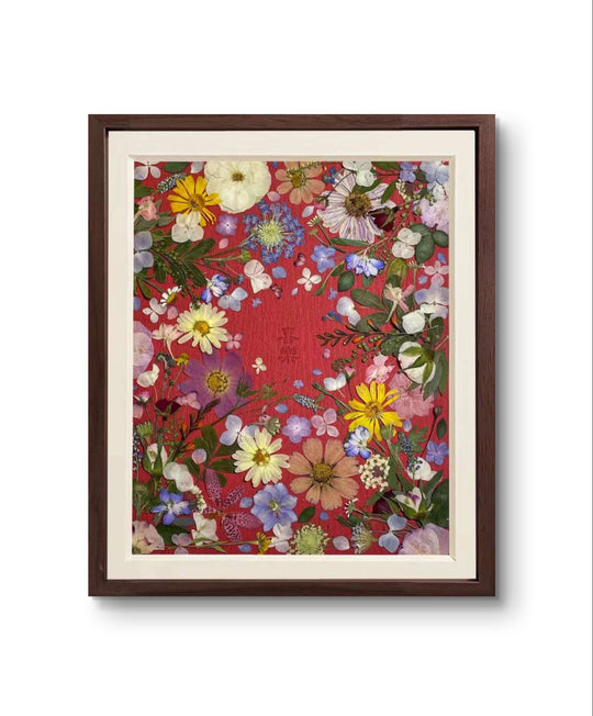 Passionate love theme 11 inches width 12.5 inches height pressed flower frame art.